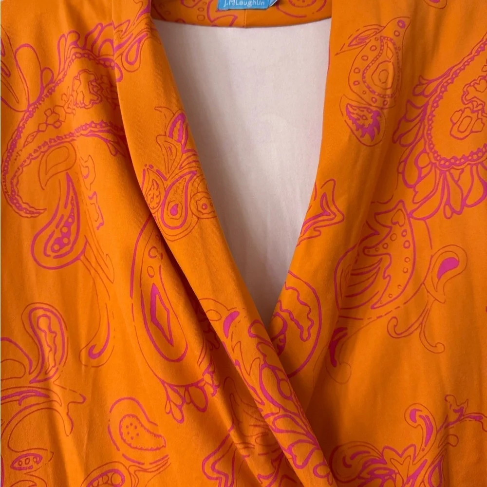 J. McLaughlin Orange and Pink Sheath Dress with Faux Wrap Neckline Medium M - Picture 3 of 6
